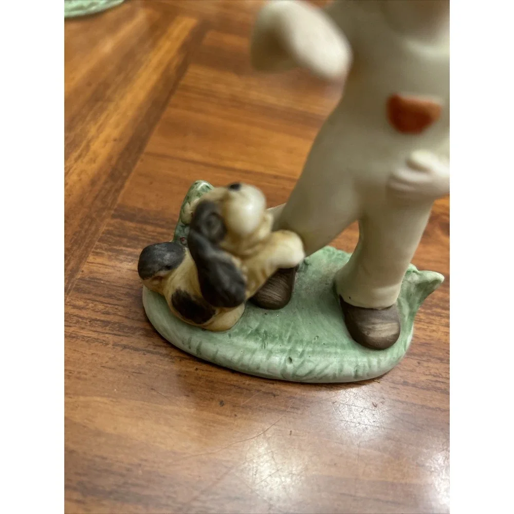 Little Boy Figurine Overalls Red Pocket Cocker‎ Spaniel Dog